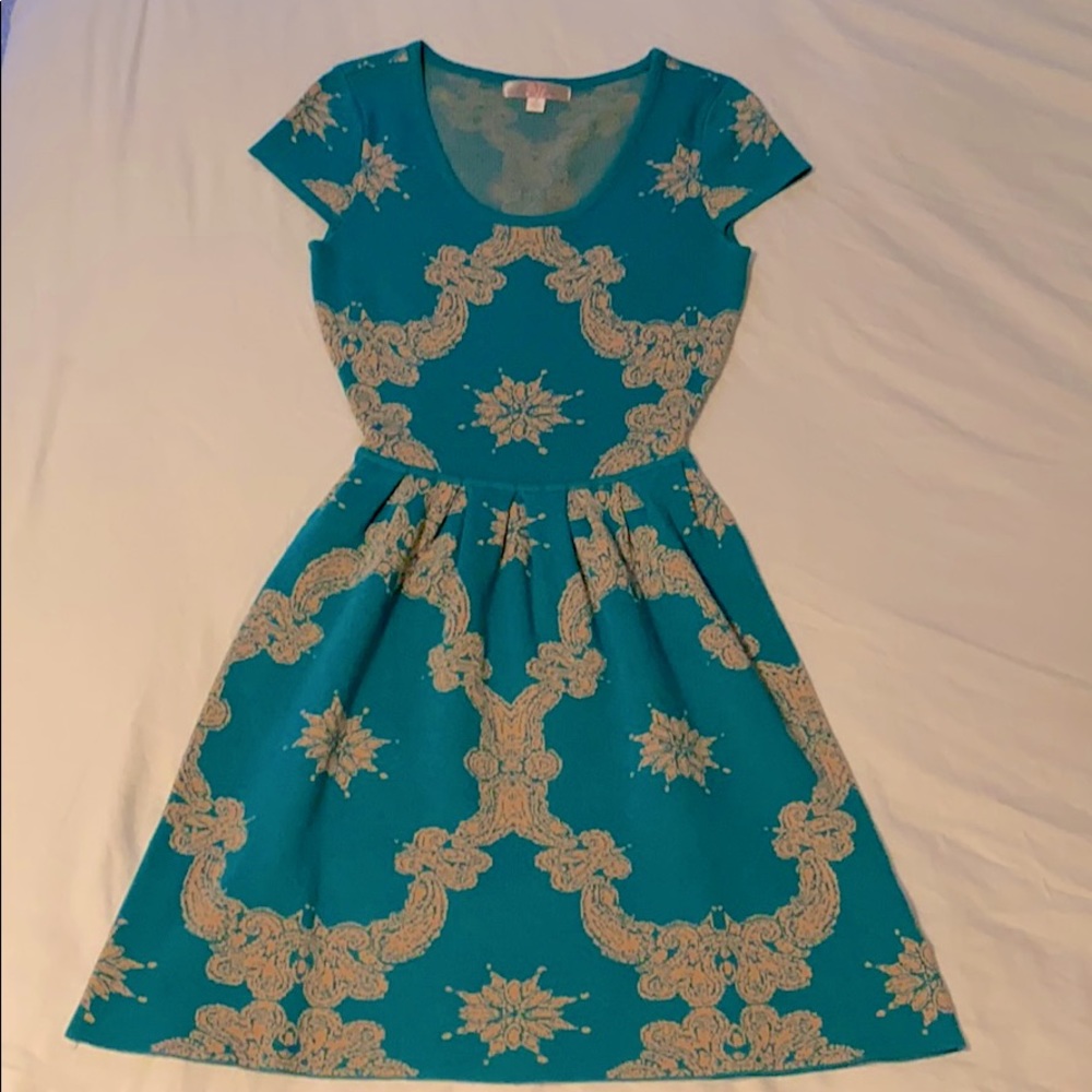 Blue green size S sweater dress from Francesca’s.